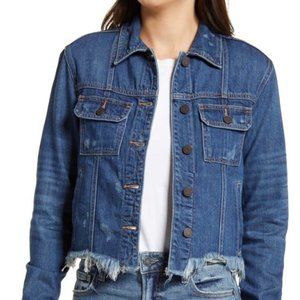 Hidden Jeans- Dark Wash Frayed Hem Denim Jacket. Size small.